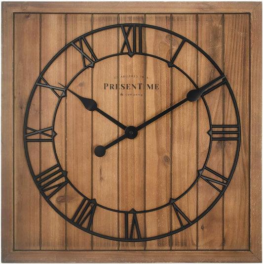 & Co 21" Farmhouse Square Shiplap Barn Door Wood Clock - Fir, Roman Numeral. Home Decoration/Wall Decoration/Farmhouse Décor for Living Room, Dining Room, and Entryway.