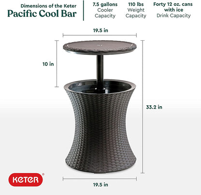 Pacific Cool Bar Outdoor Patio Furniture and Hot Tub Side Table with 7.5 Gallon Beer and Wine Cooler, Espresso Brown